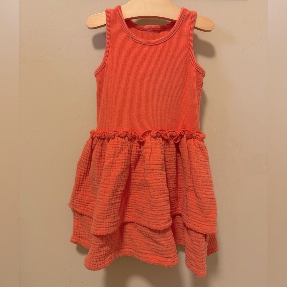 Coral Cotton Sleeveless Ruffled Tiered Dress